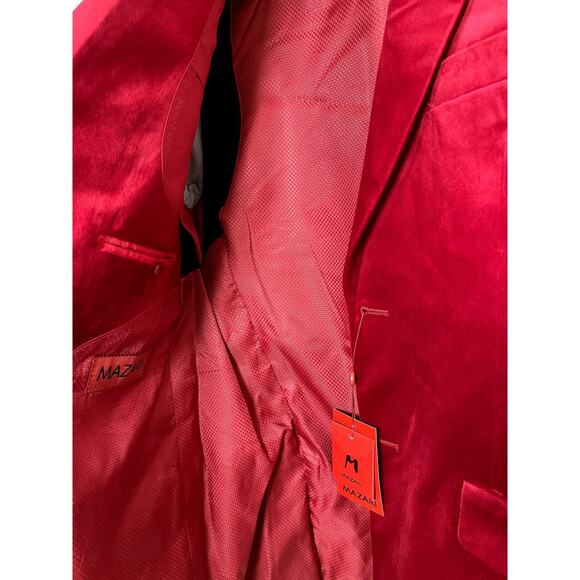 Mazari Men's Red Modern Fit Party S/C Fashion Velvet Sport Coat 1010 - 4XL - Picture 3 of 6